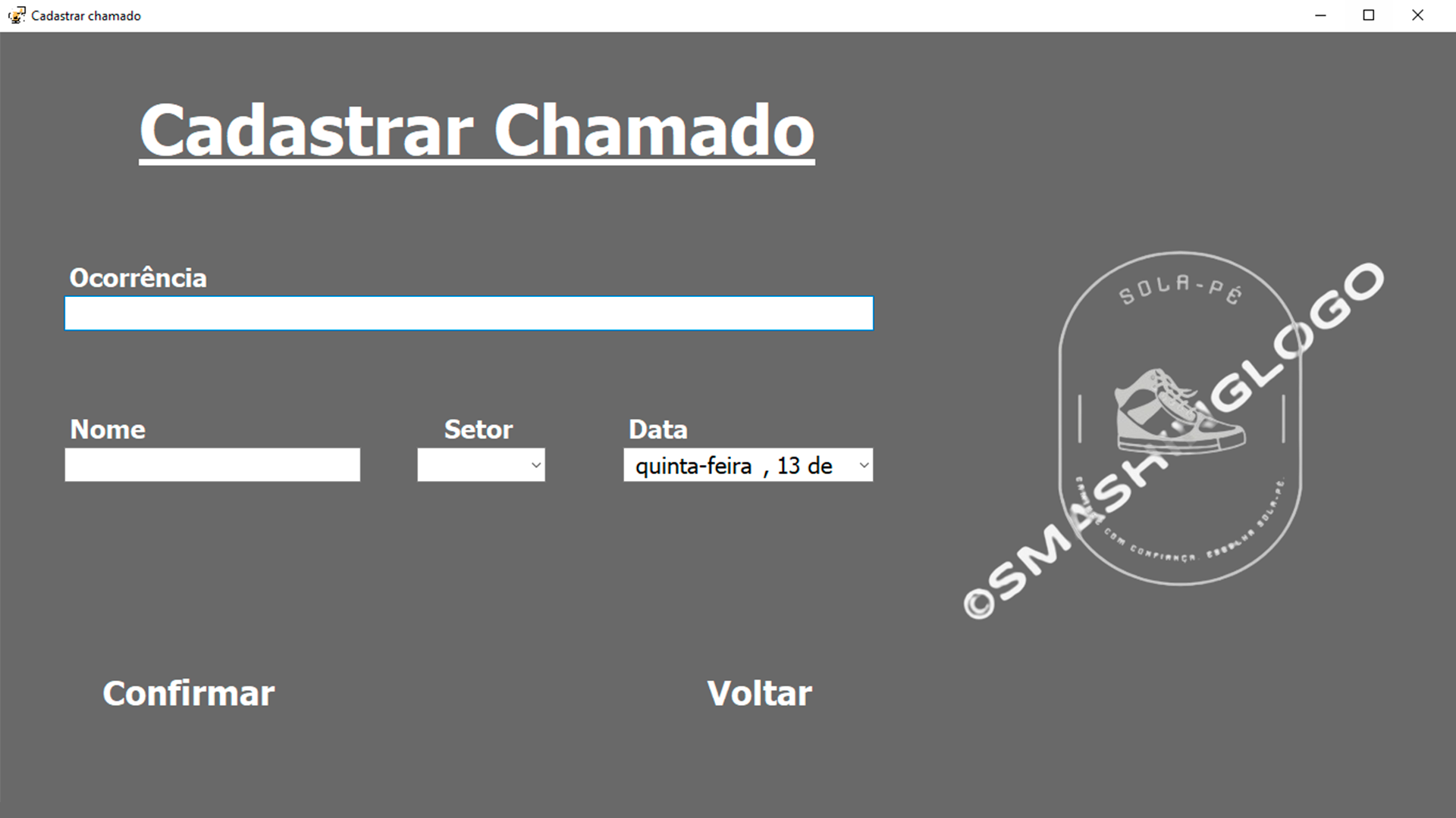Aba para cadastrar chamados